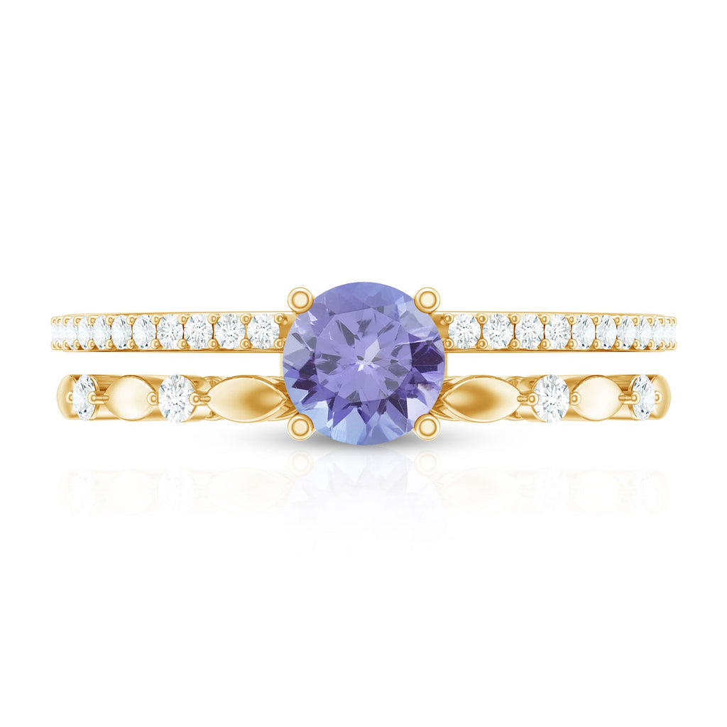 Certified Real Tanzanite Double Band Engagement Ring with Diamond