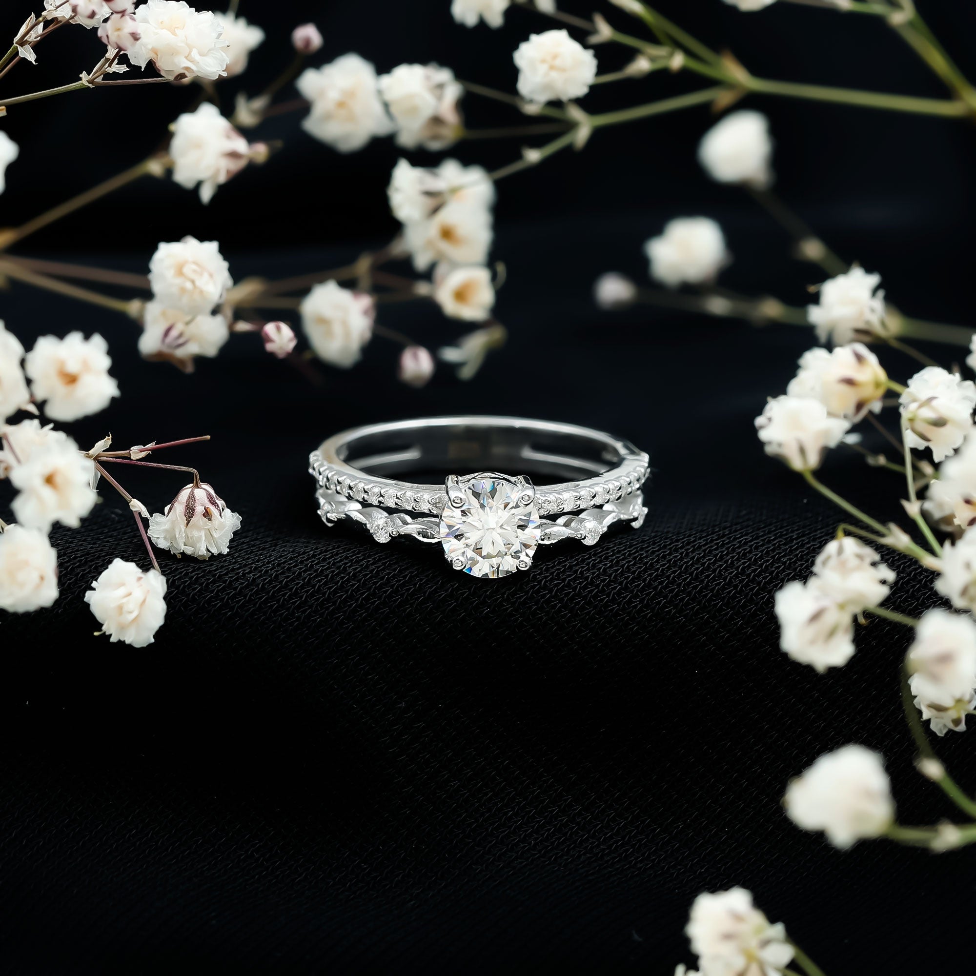Certified Round Shape Moissanite Designer Engagement Ring