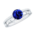 Certified 1 Carat Lab Grown Blue Sapphire Diamond Double Band Engagement Ring