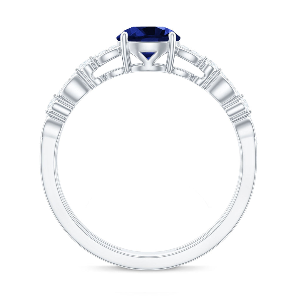 Certified 1 Carat Lab Grown Blue Sapphire Diamond Double Band Engagement Ring