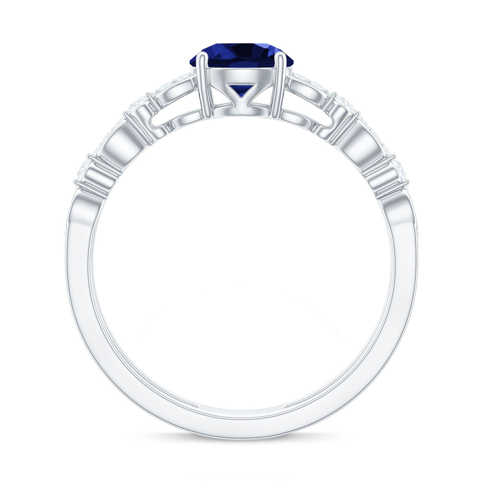 Certified 1 Carat Lab Grown Blue Sapphire Diamond Double Band Engagement Ring