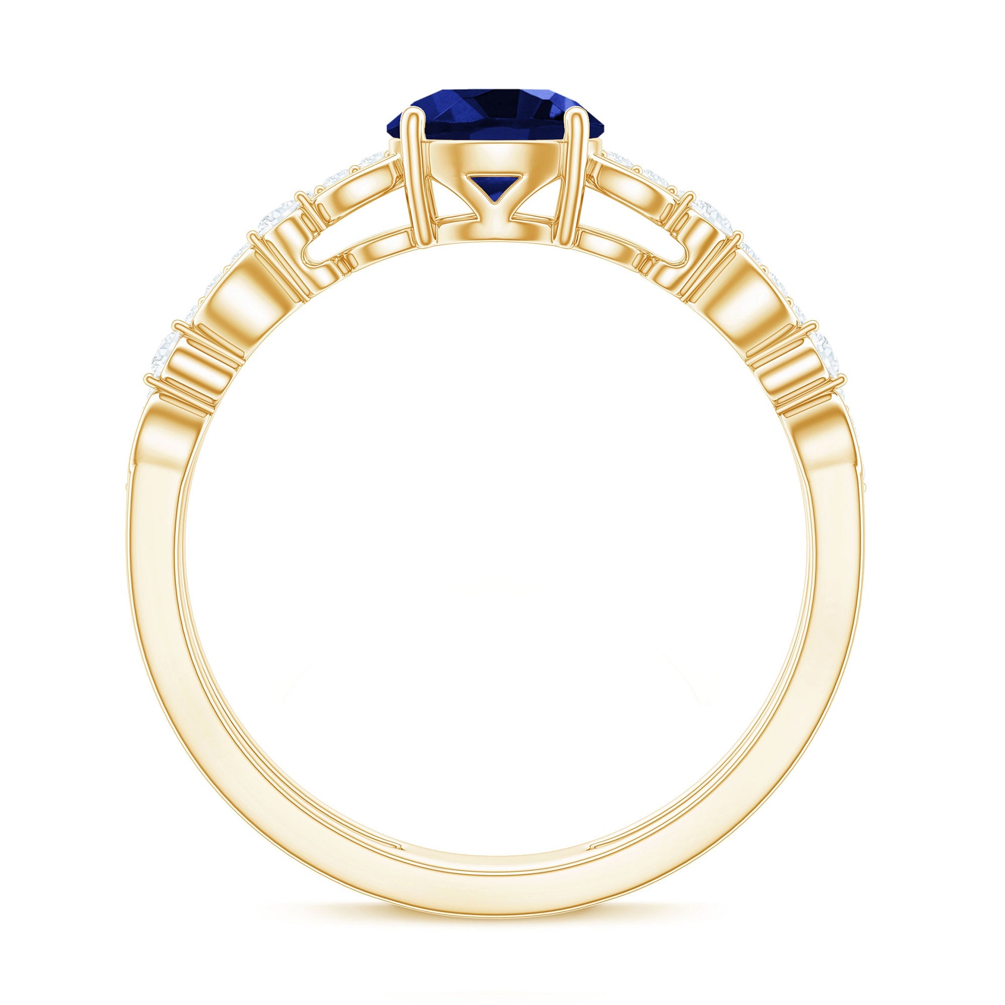 Certified 1 Carat Lab Grown Blue Sapphire Diamond Double Band Engagement Ring