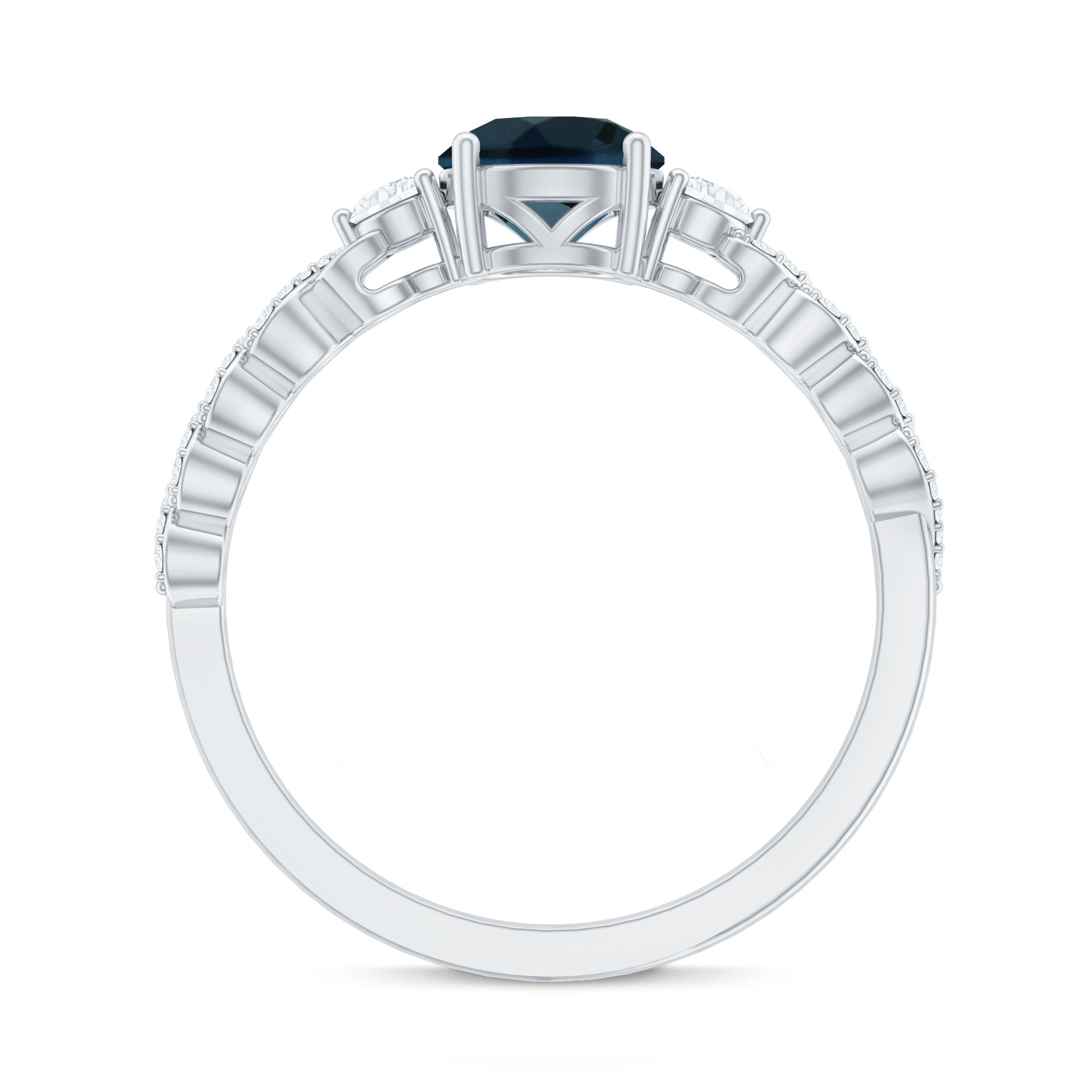 London Blue Topaz Designer Ring with Diamond Side Stones