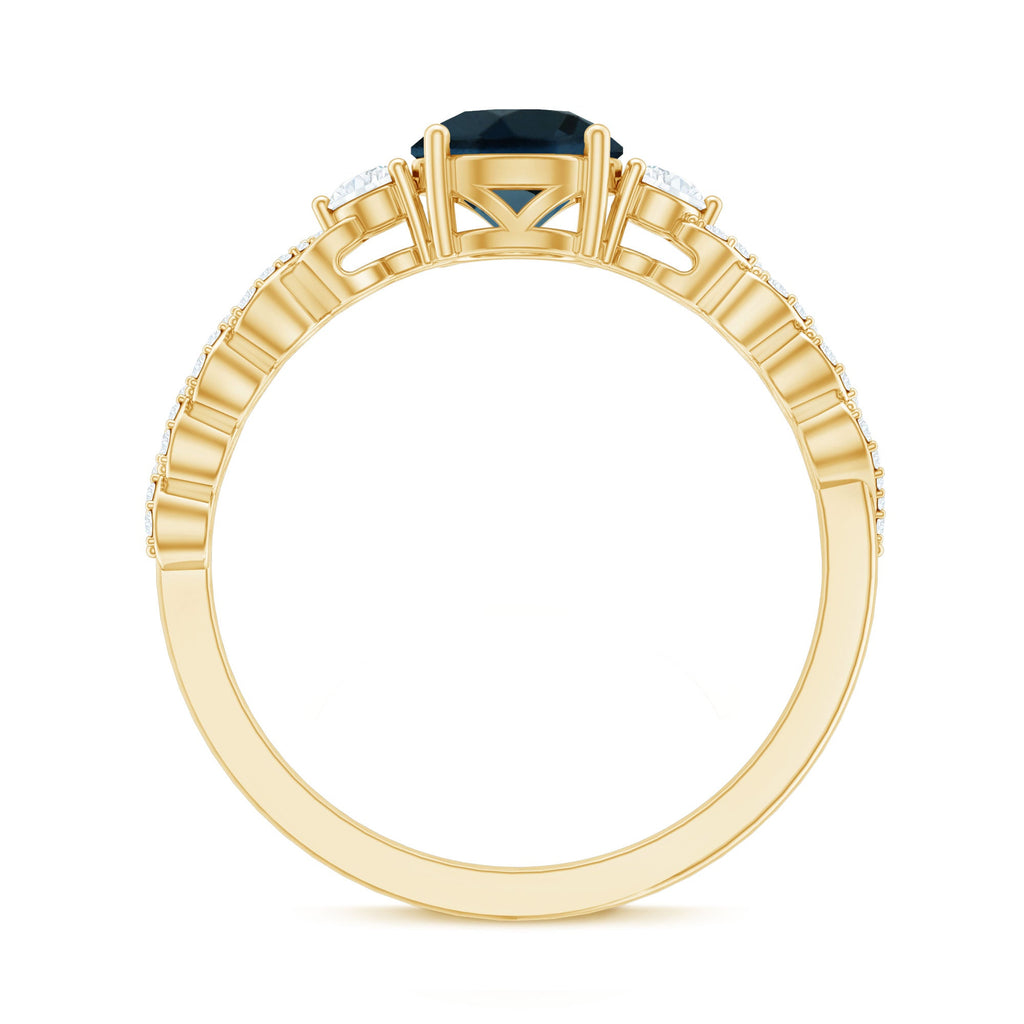 London Blue Topaz Designer Ring with Diamond Side Stones