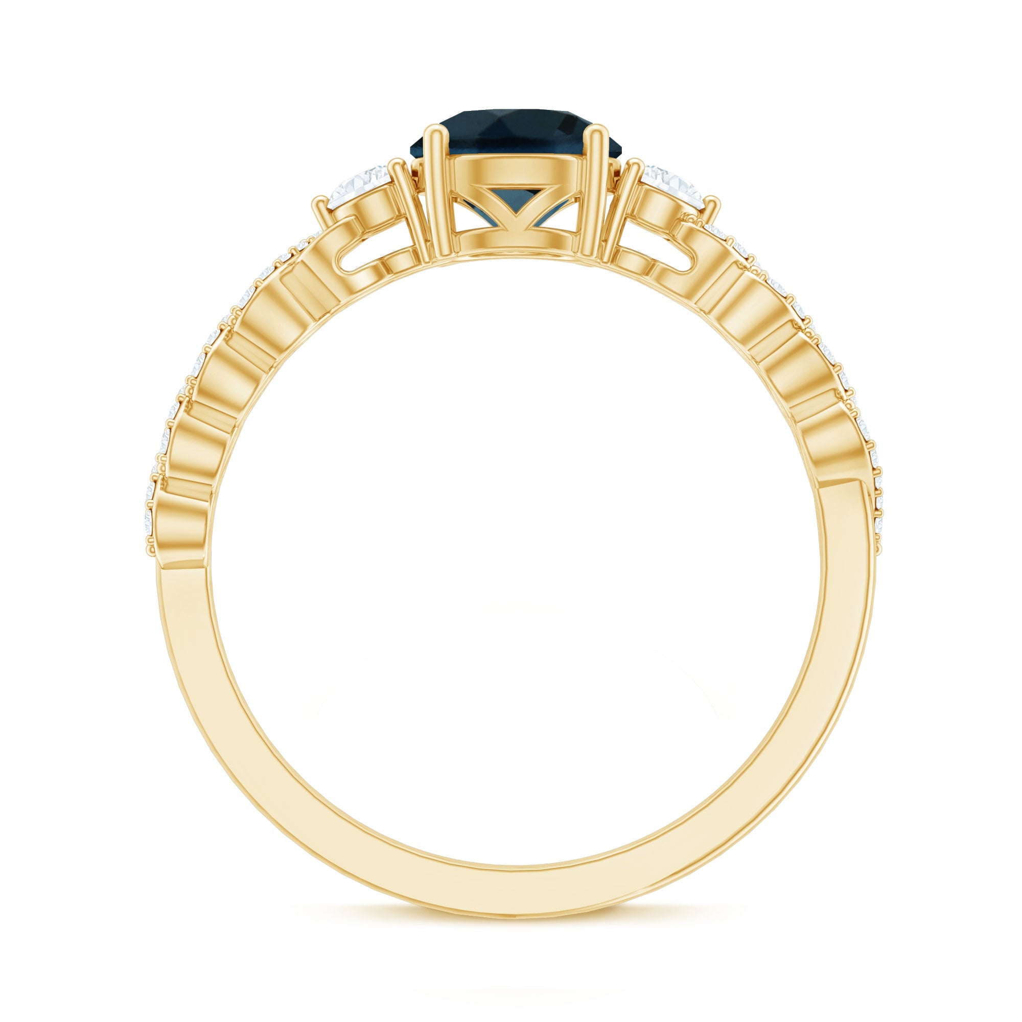 London Blue Topaz Designer Ring with Diamond Side Stones