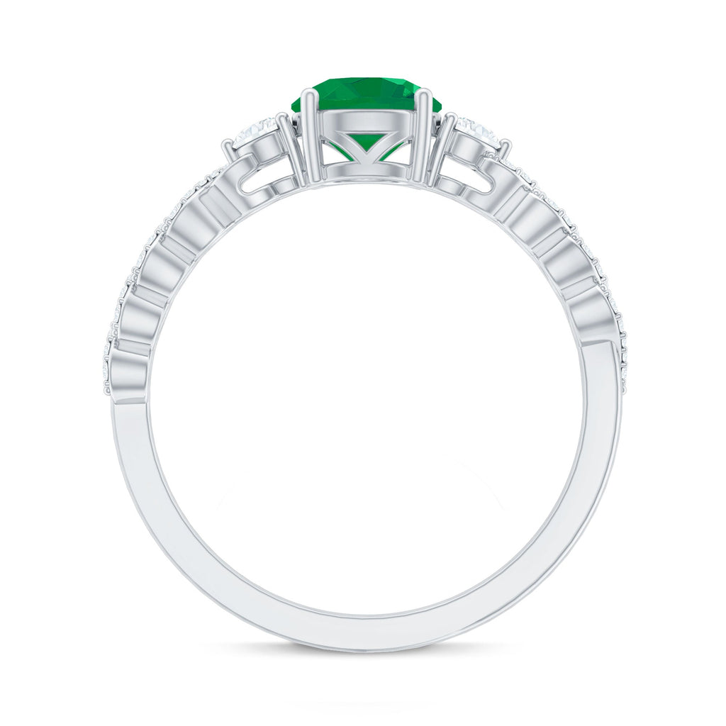 Natural Emerald Solitaire Engagement Ring with Diamond