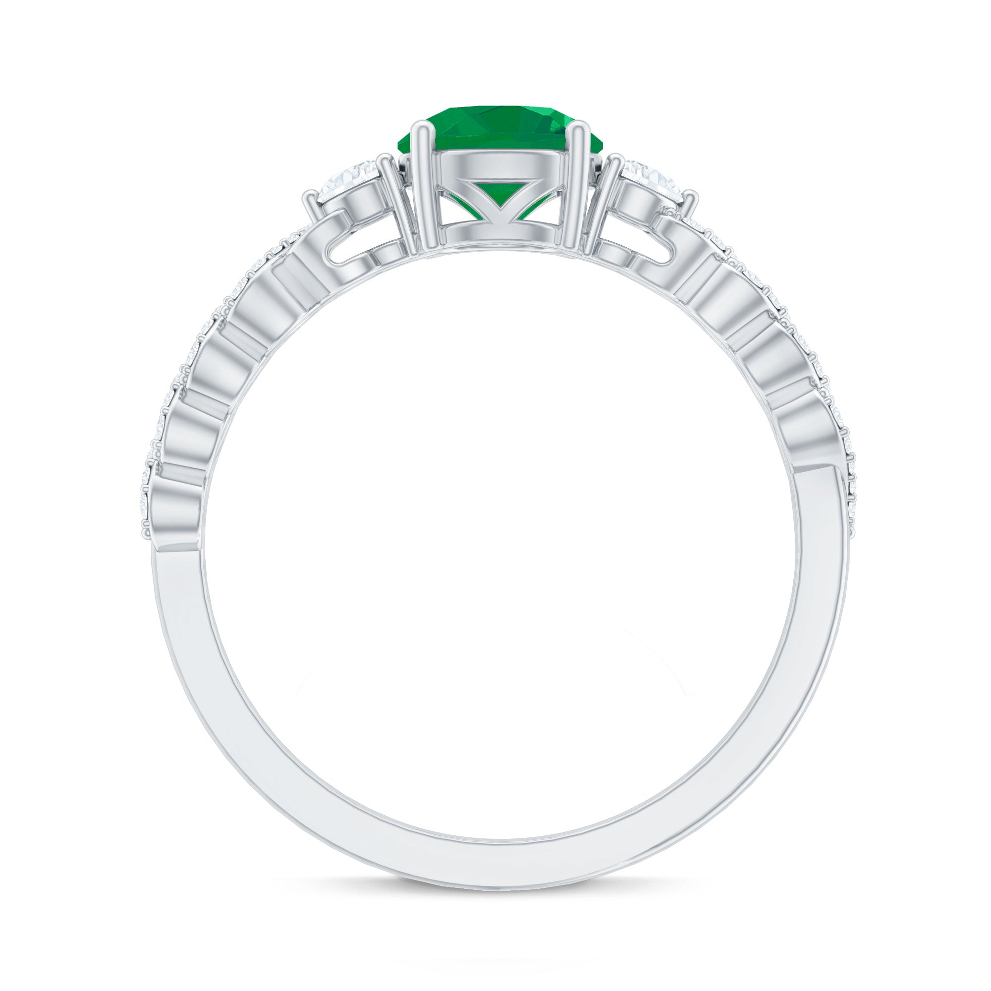 Natural Emerald Solitaire Engagement Ring with Diamond