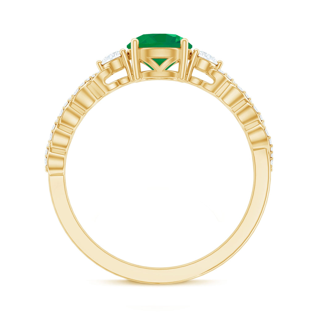 Natural Emerald Solitaire Engagement Ring with Diamond