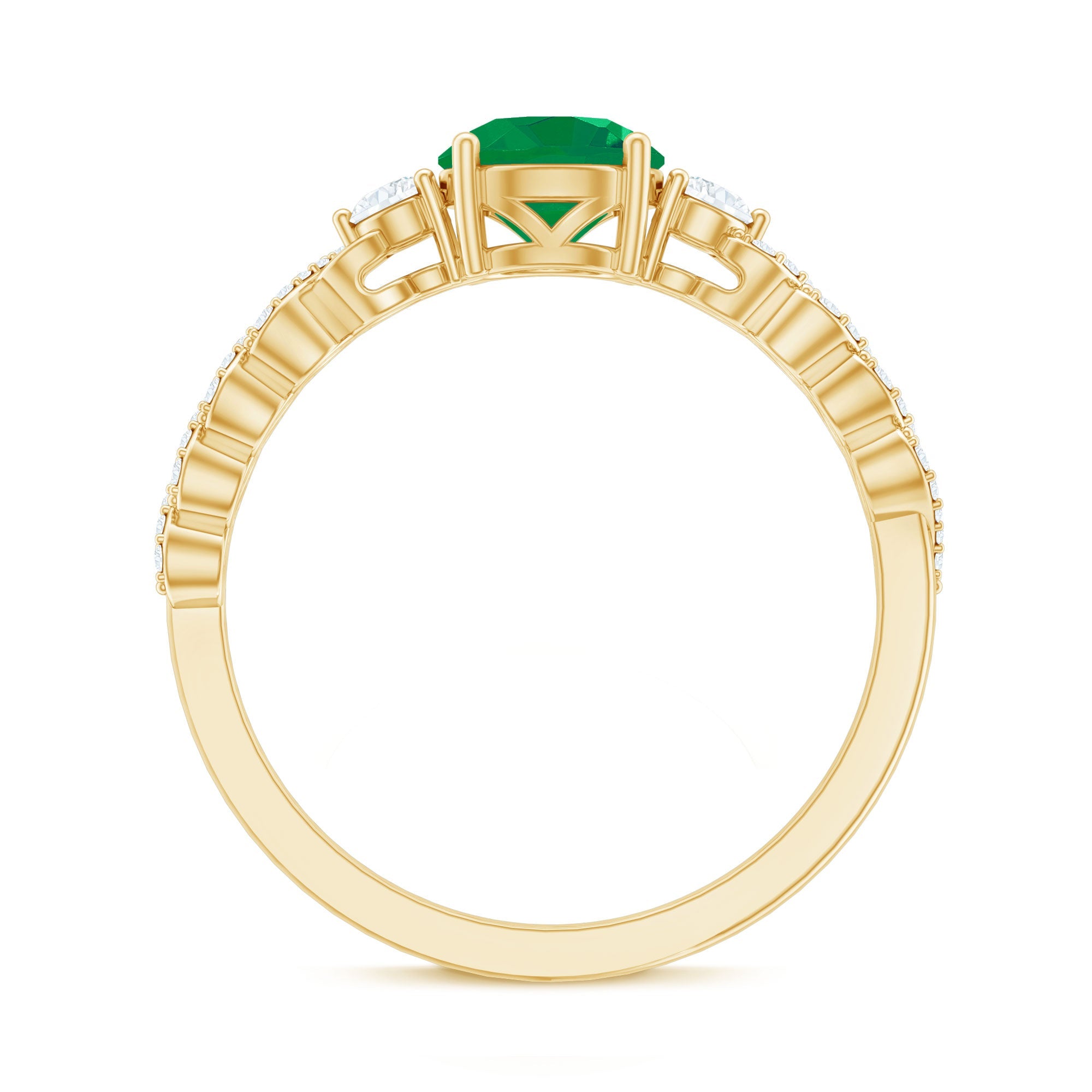 Natural Emerald Solitaire Engagement Ring with Diamond