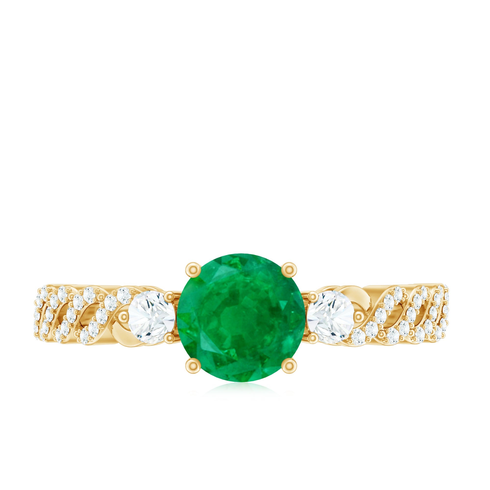 Natural Emerald Solitaire Engagement Ring with Diamond