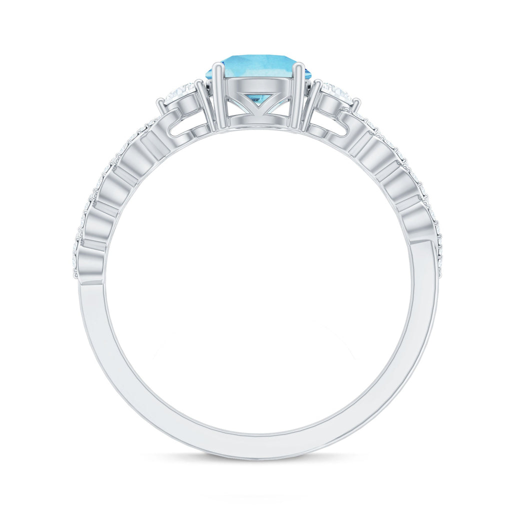 Certified Real Aquamarine Engagement Ring with Diamond Side Stones