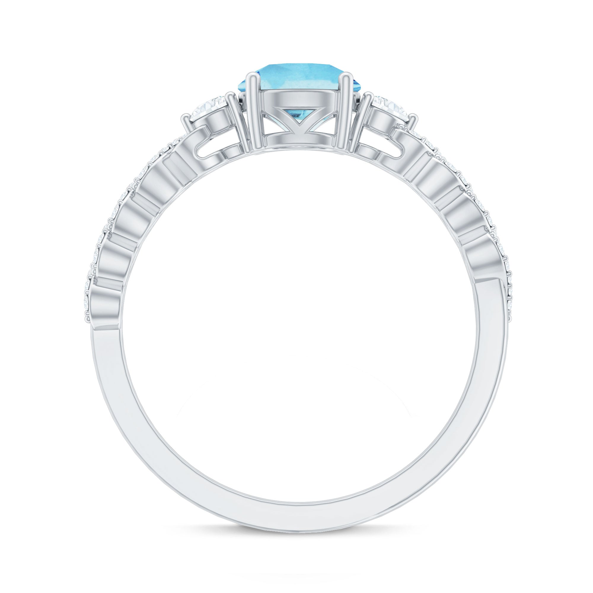 Certified Real Aquamarine Engagement Ring with Diamond Side Stones