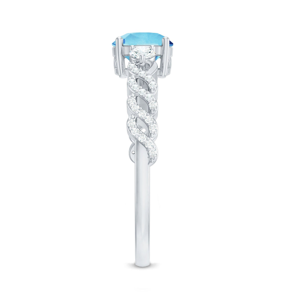Certified Real Aquamarine Engagement Ring with Diamond Side Stones