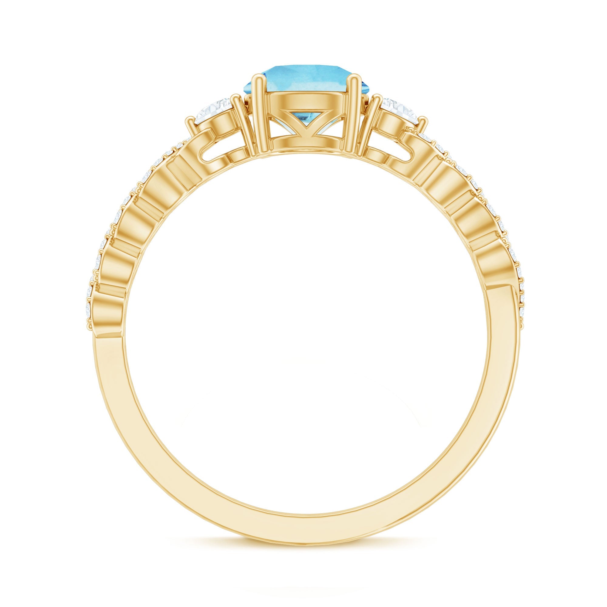 Certified Real Aquamarine Engagement Ring with Diamond Side Stones