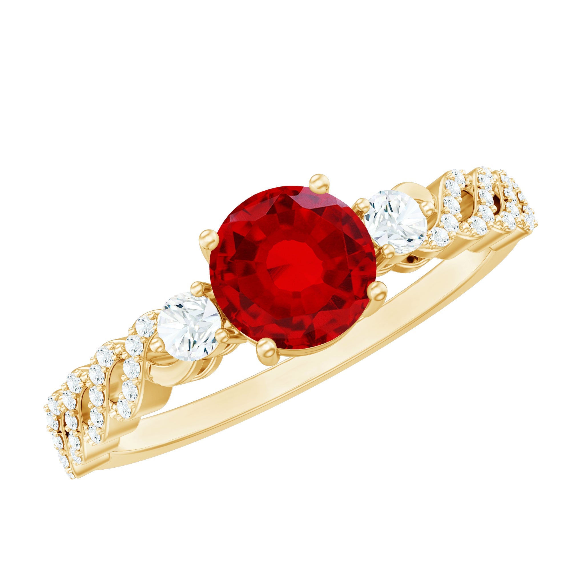 Lab Grown Ruby Designer Ring with Diamond Side Stones