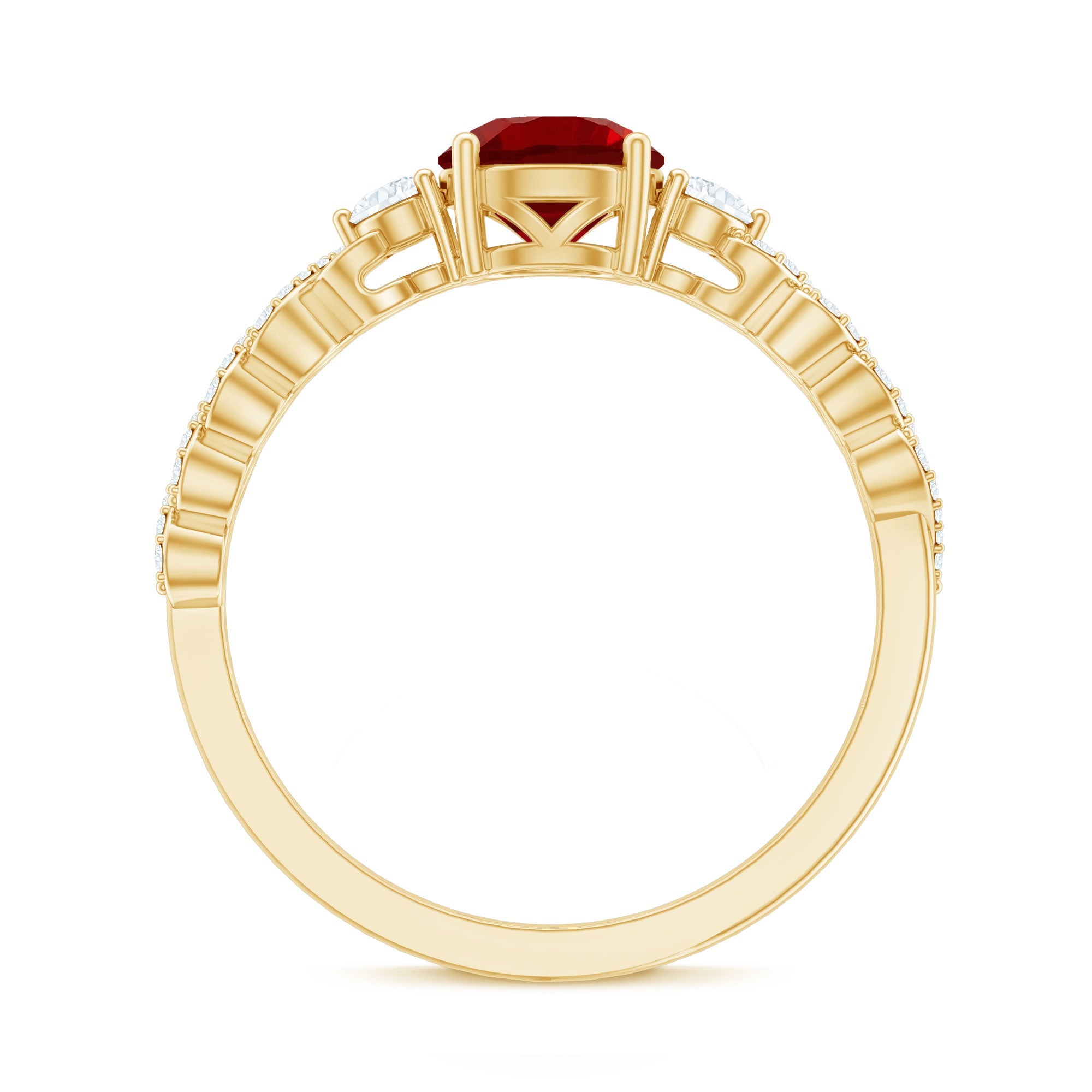 Lab Grown Ruby Designer Ring with Diamond Side Stones