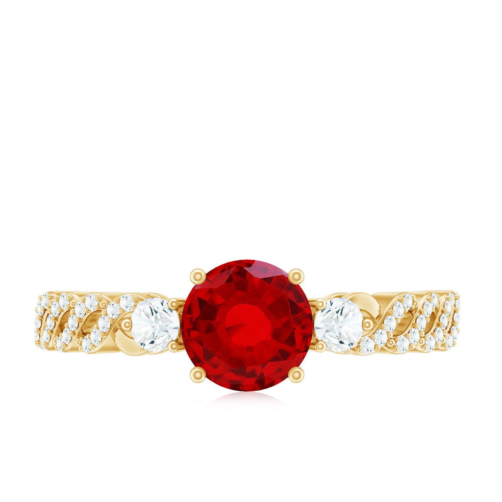 Lab Grown Ruby Designer Ring with Diamond Side Stones