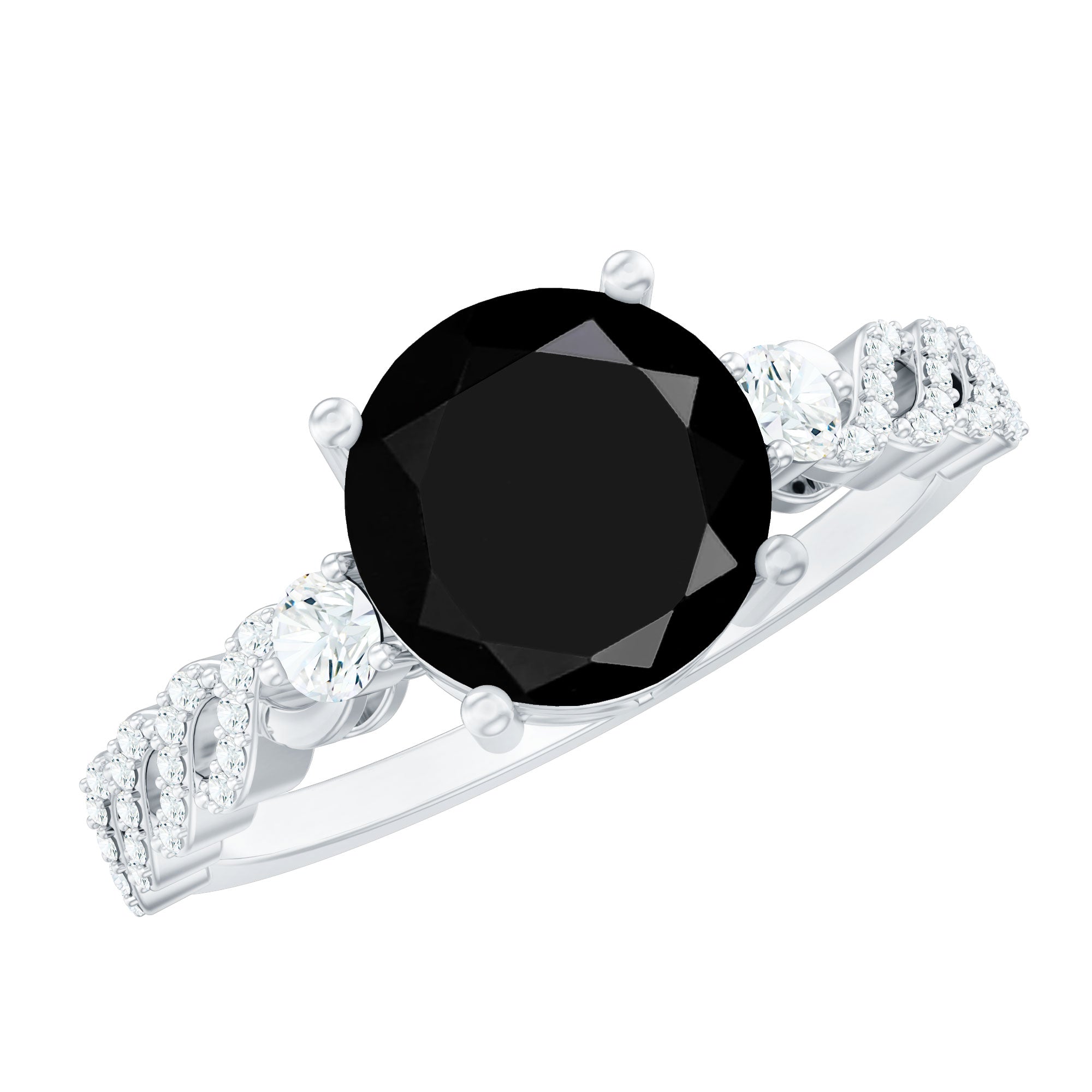 Designer 2.6 Carat Black Spinel Engagement Ring with Diamond