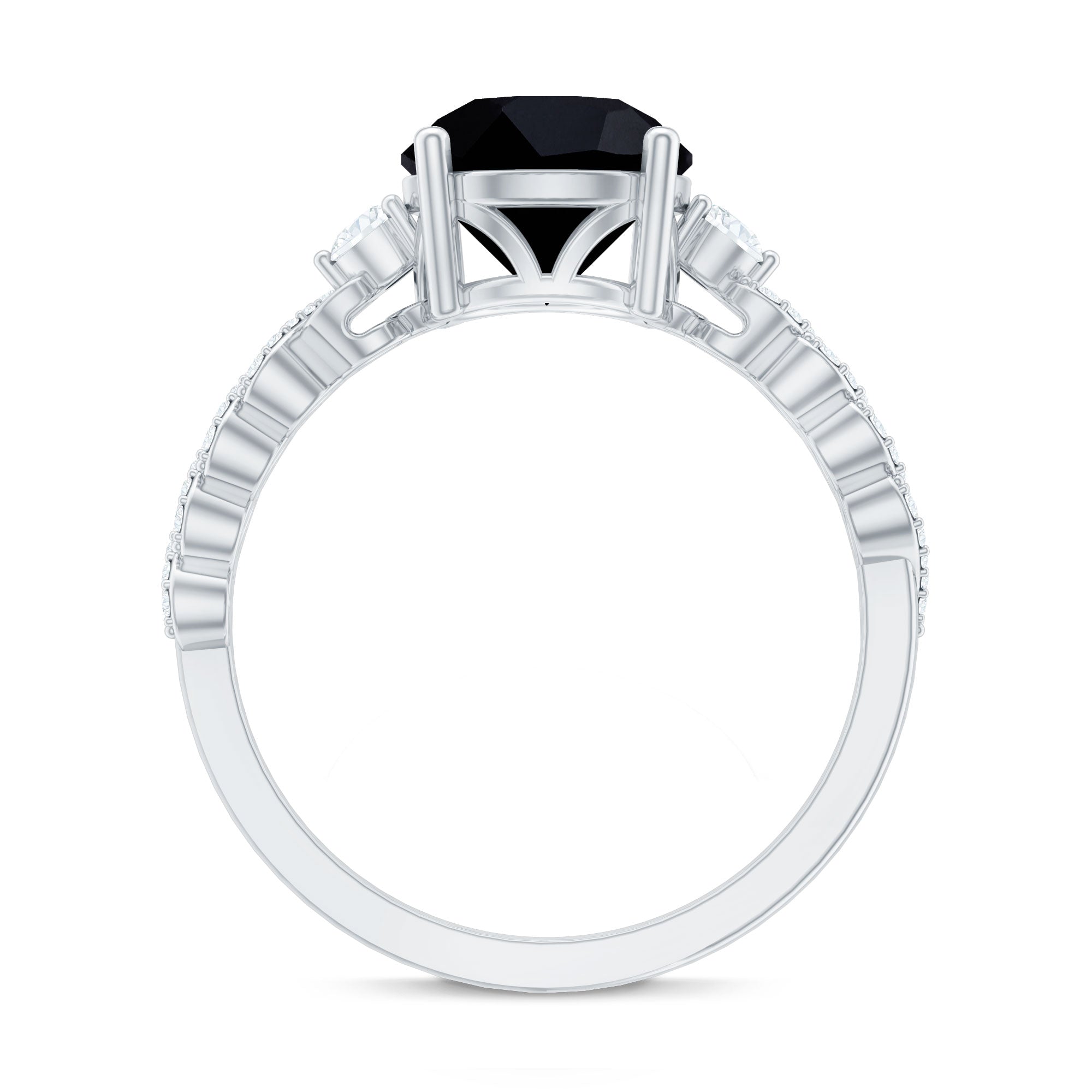 Designer 2.6 Carat Black Spinel Engagement Ring with Diamond