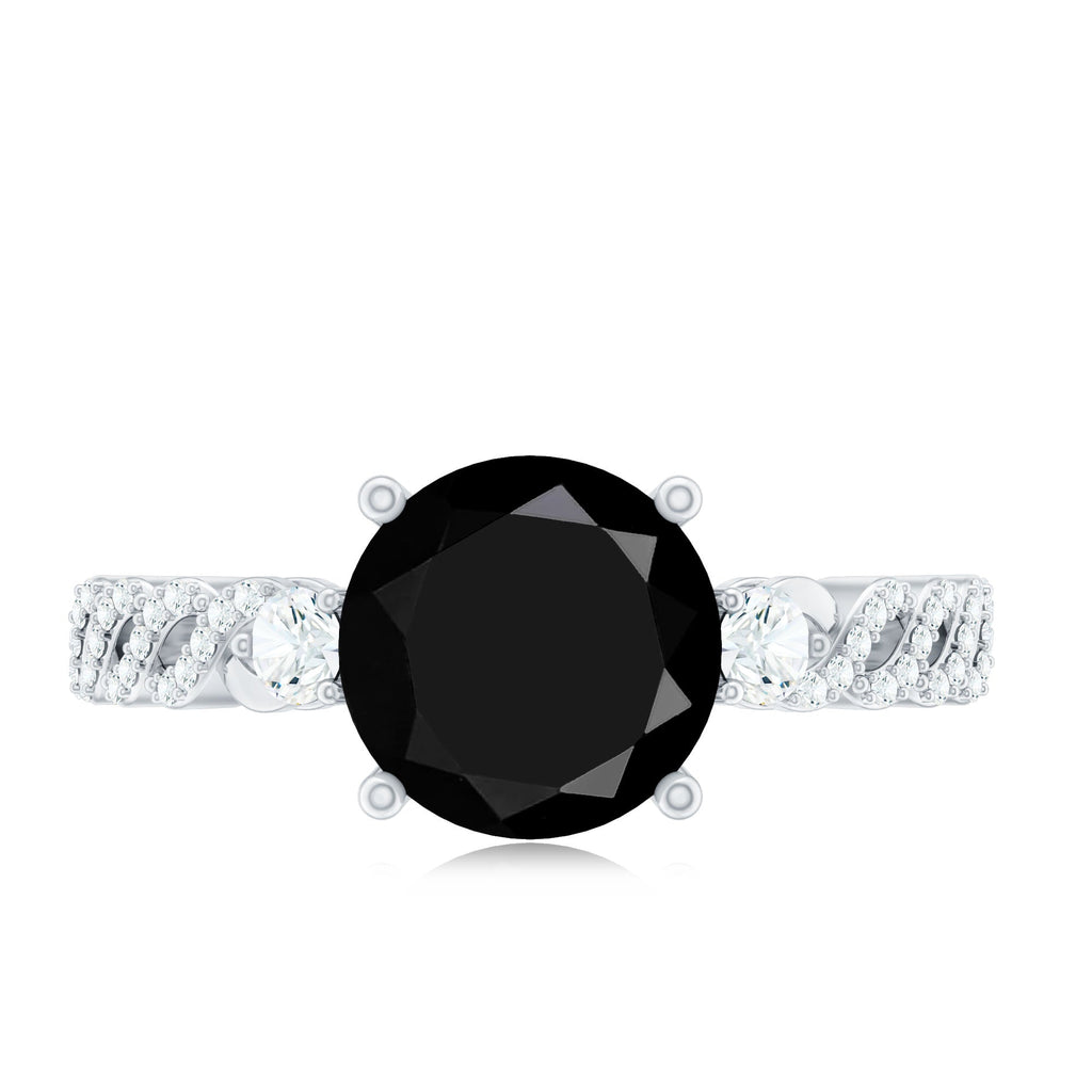 Designer 2.6 Carat Black Spinel Engagement Ring with Diamond