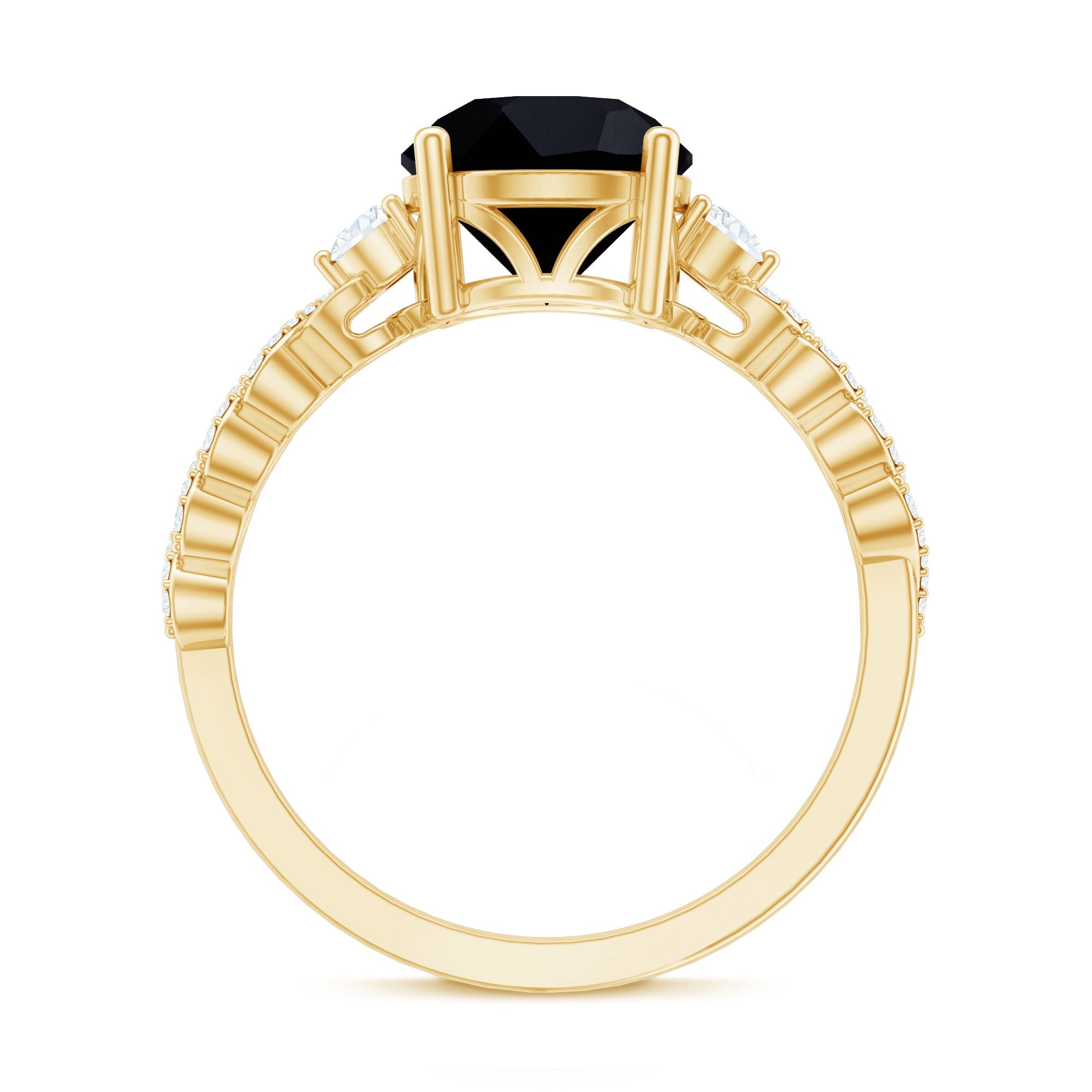 Designer 2.6 Carat Black Spinel Engagement Ring with Diamond