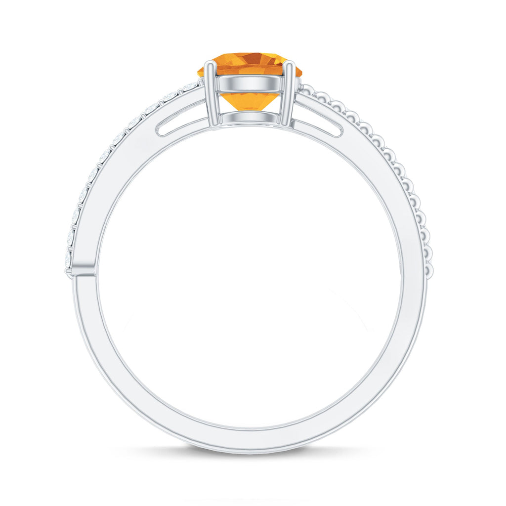 Natural Citrine Solitaire Engagement Ring with Diamond