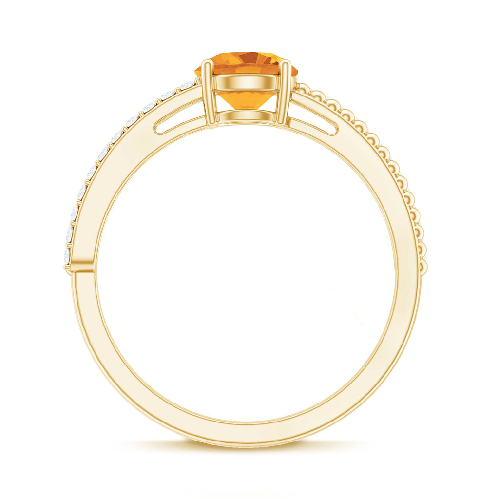 Natural Citrine Solitaire Engagement Ring with Diamond