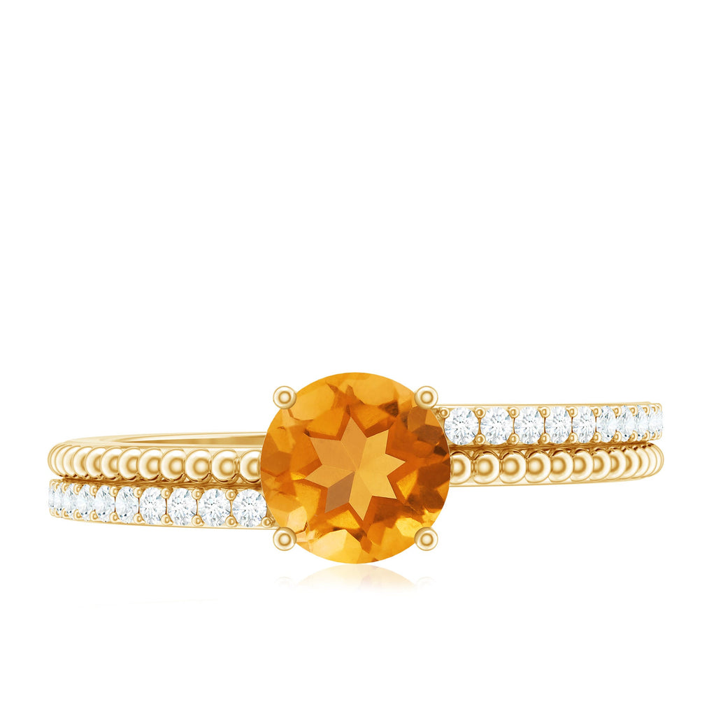 Natural Citrine Solitaire Engagement Ring with Diamond