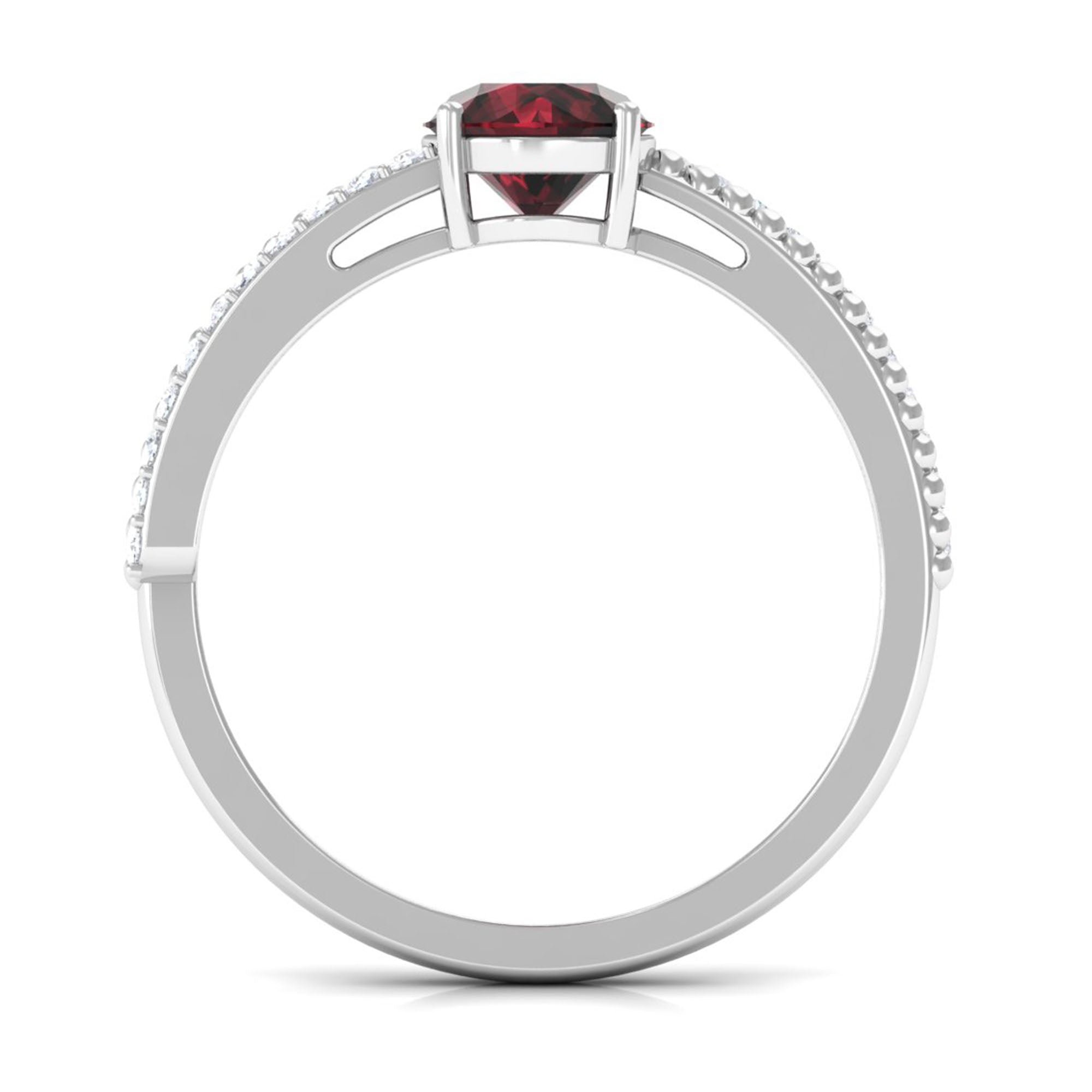 Natural Garnet Solitaire Engagement Ring with Diamond