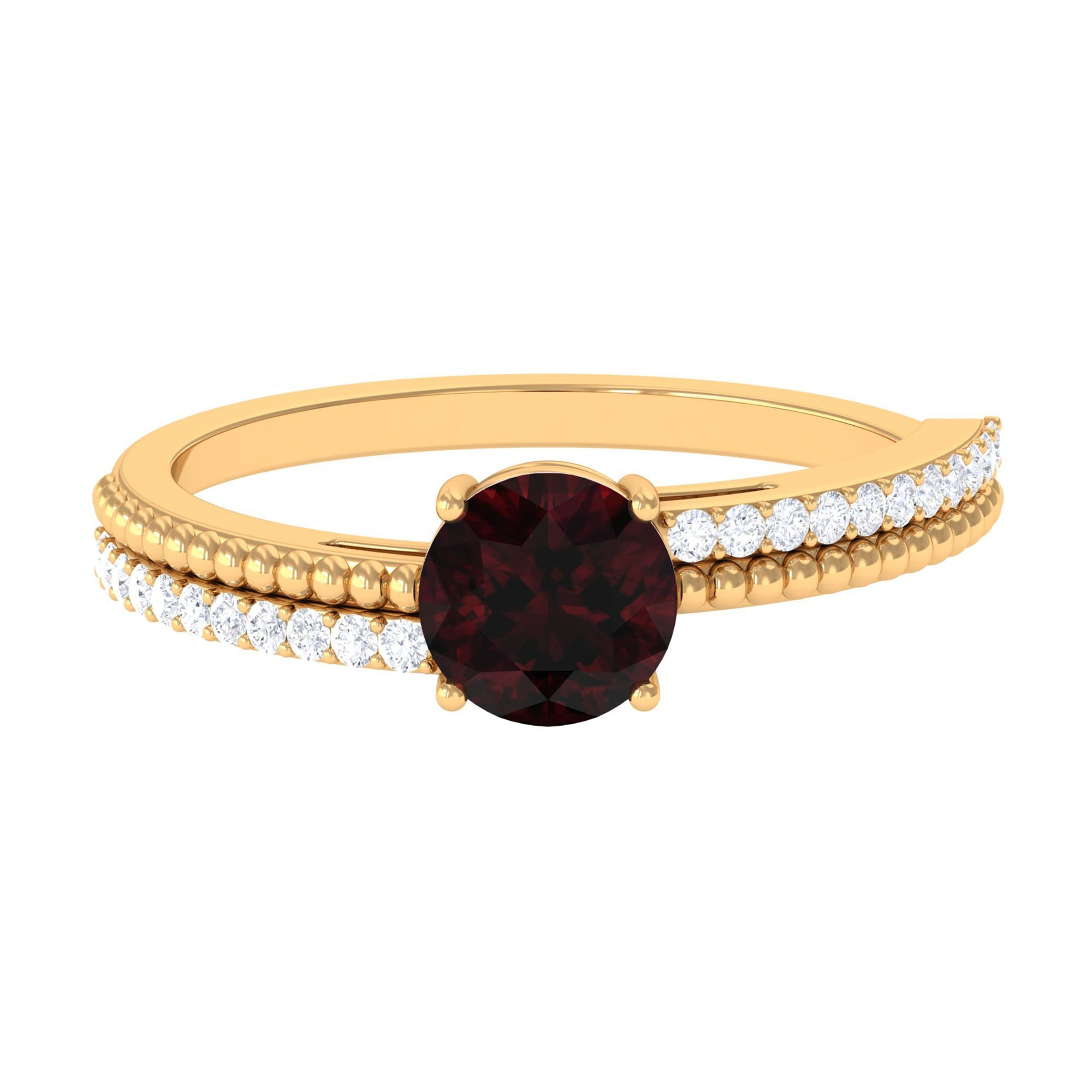 Natural Garnet Solitaire Engagement Ring with Diamond
