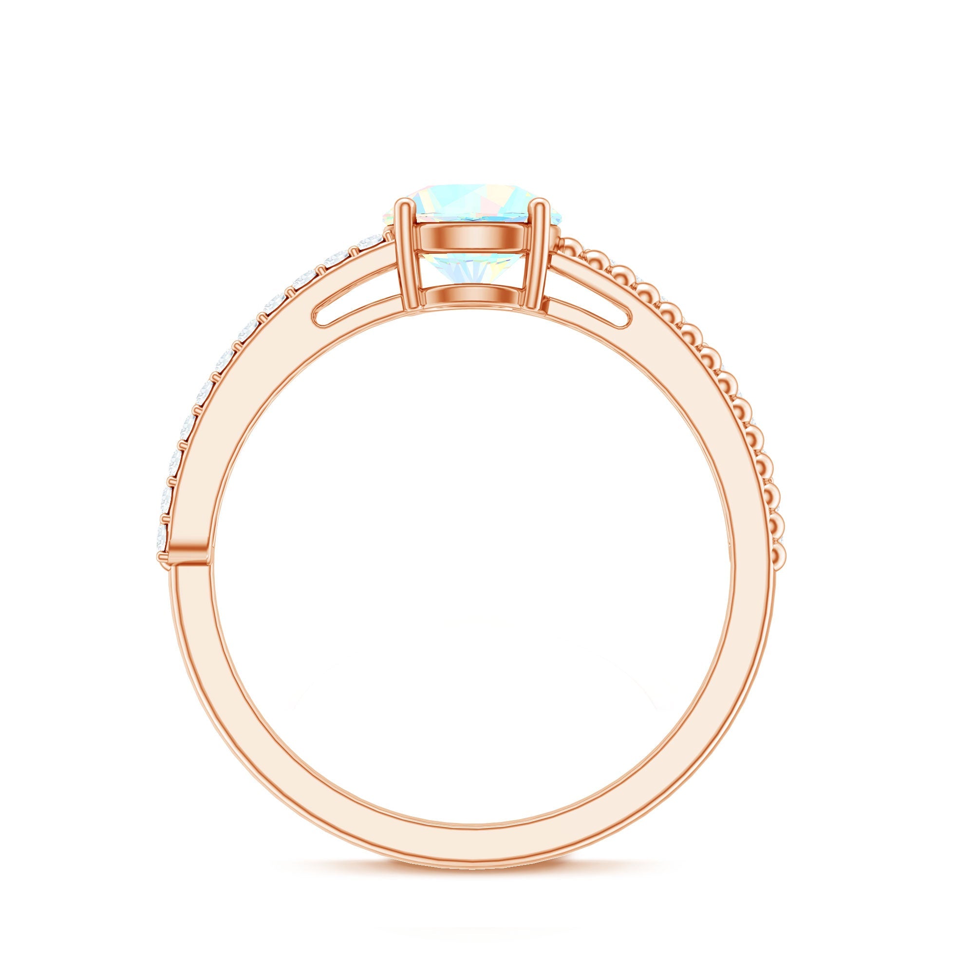 Natural Ethiopian Opal Diamond Solitaire Engagement Ring with Beaded Detailing