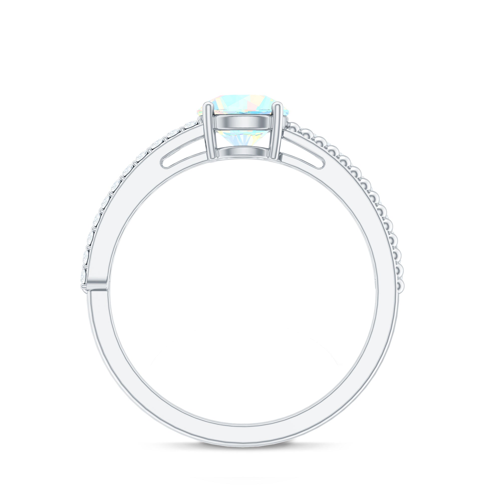 Natural Ethiopian Opal Diamond Solitaire Engagement Ring with Beaded Detailing