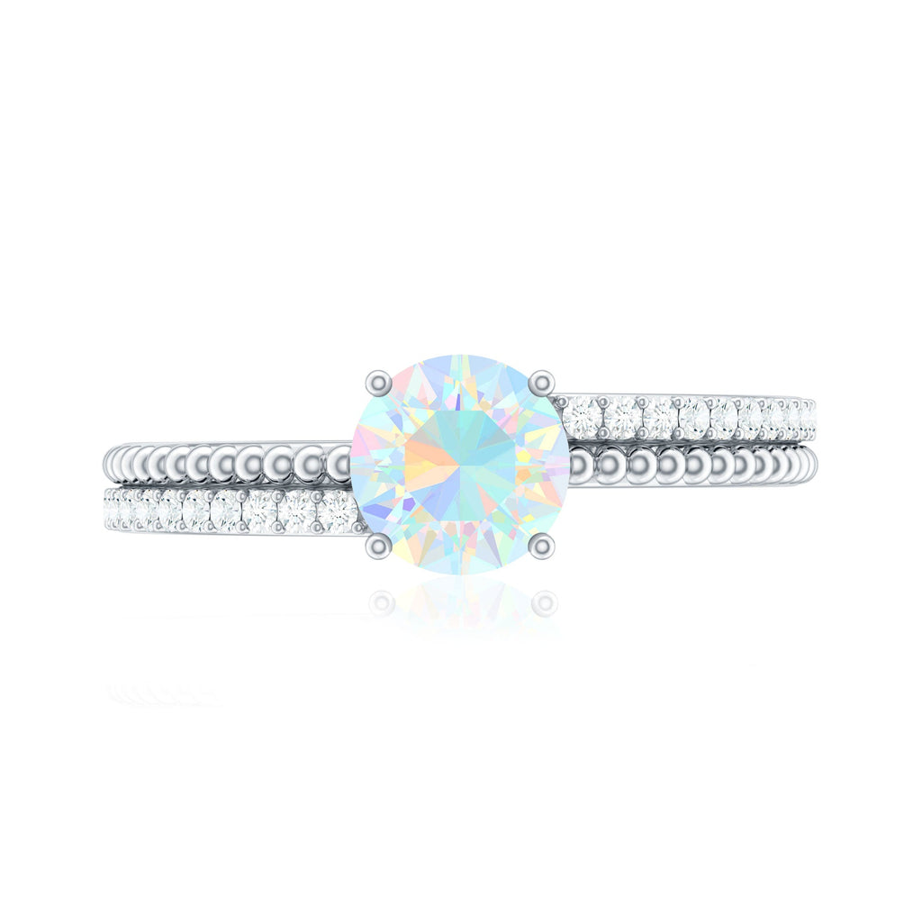 Natural Ethiopian Opal Diamond Solitaire Engagement Ring with Beaded Detailing