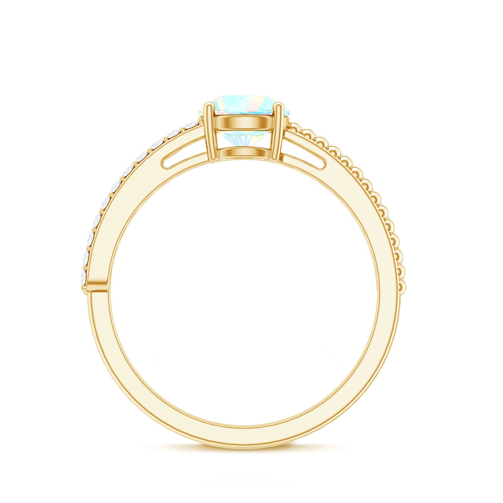Natural Ethiopian Opal Diamond Solitaire Engagement Ring with Beaded Detailing