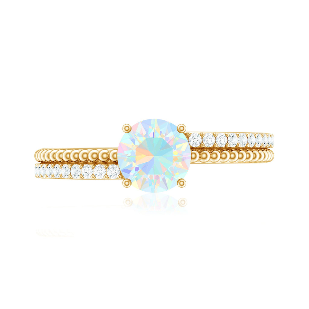 Natural Ethiopian Opal Diamond Solitaire Engagement Ring with Beaded Detailing