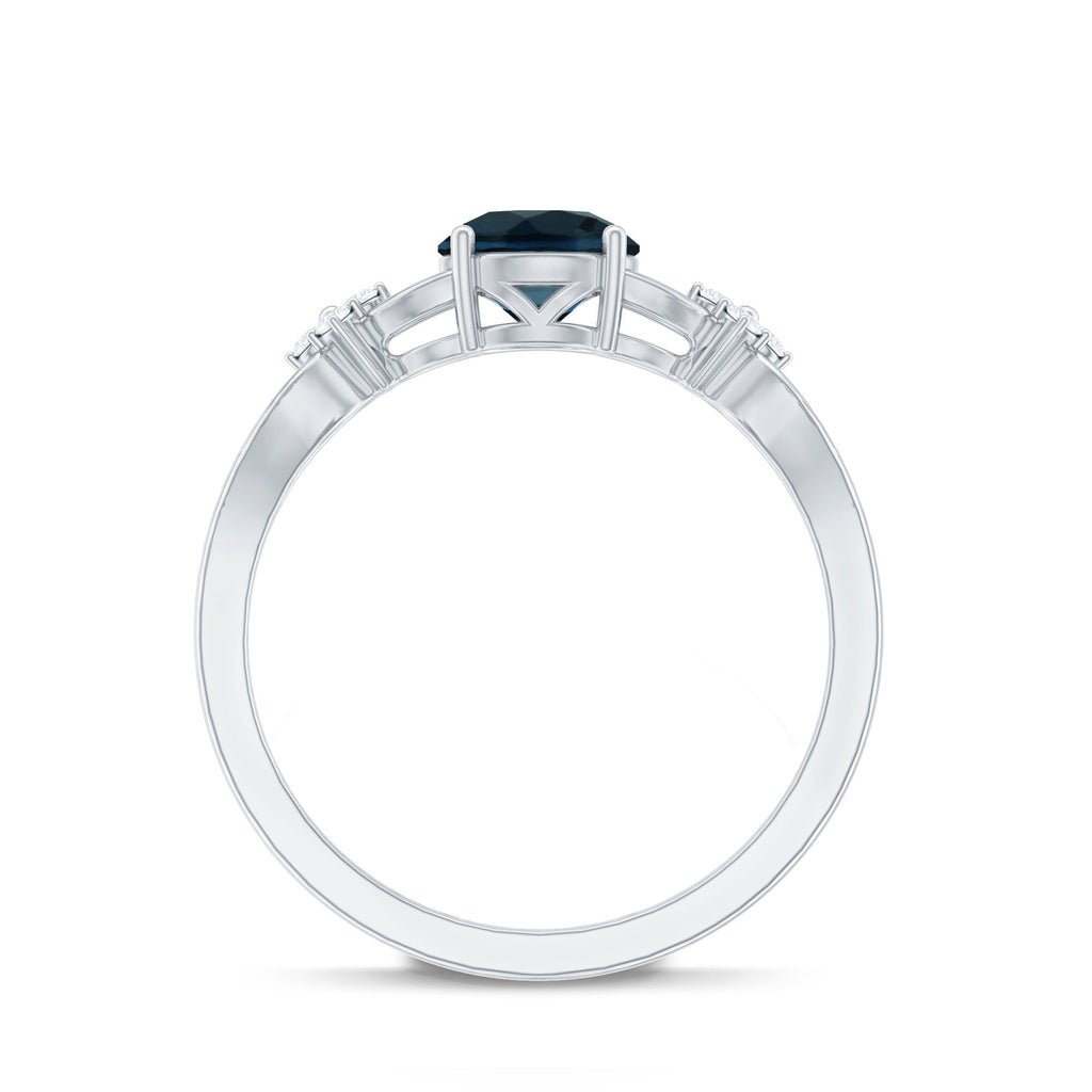 1.3 Carat London Blue Topaz Solitaire Engagement Ring with Diamond