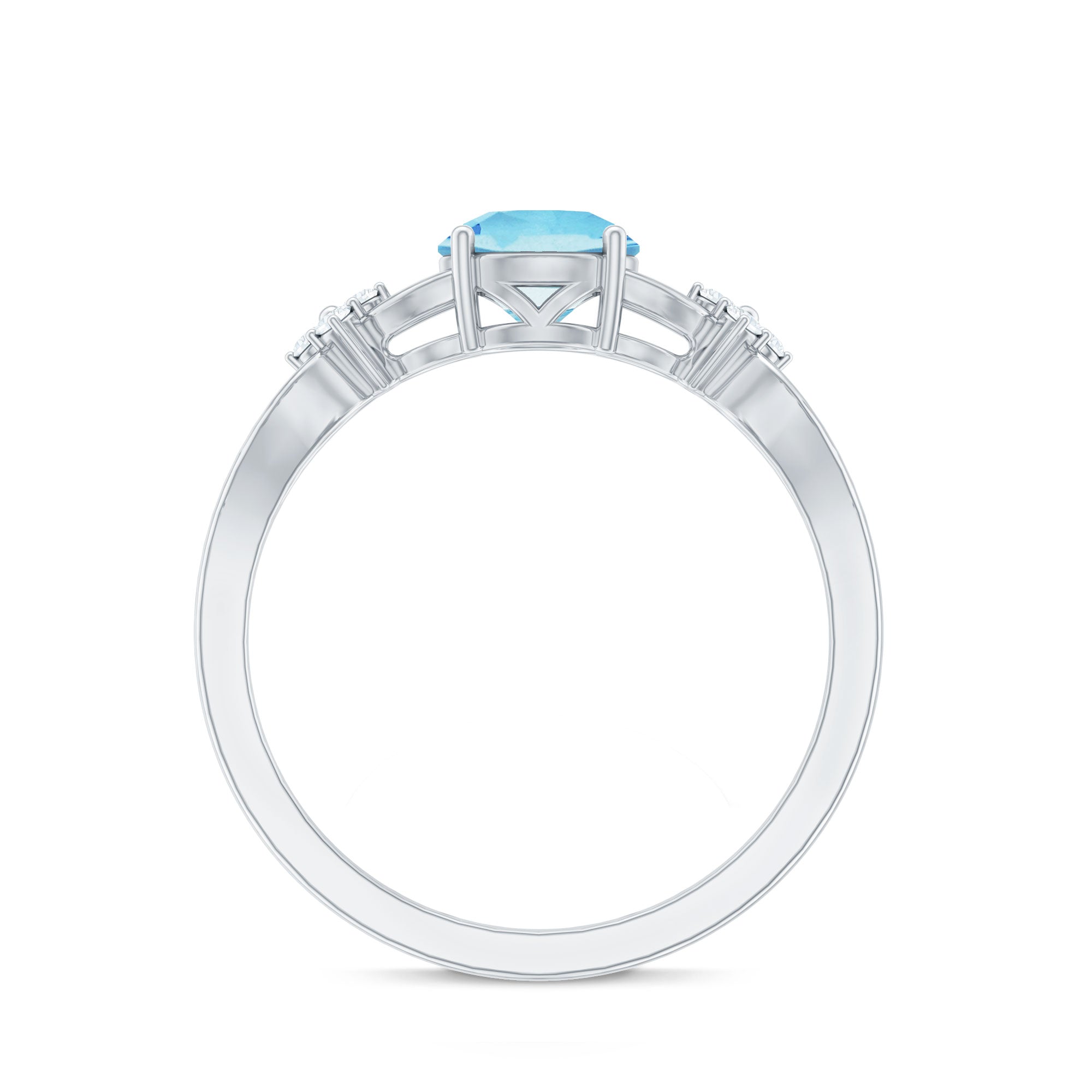 Genuine Aquamarine Crossover Engagement Ring with Diamond Flower