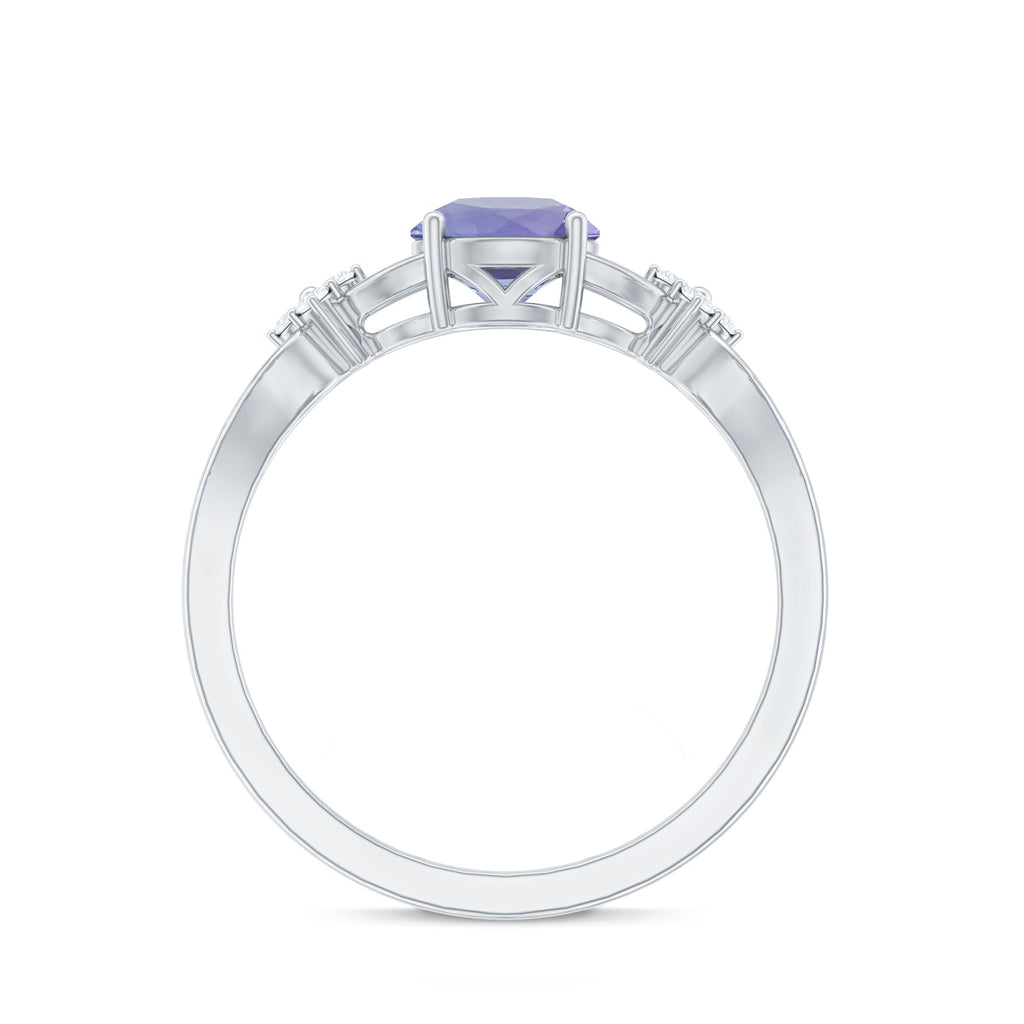 Natural Solitaire Tanzanite Engagement Ring with Diamond Flower