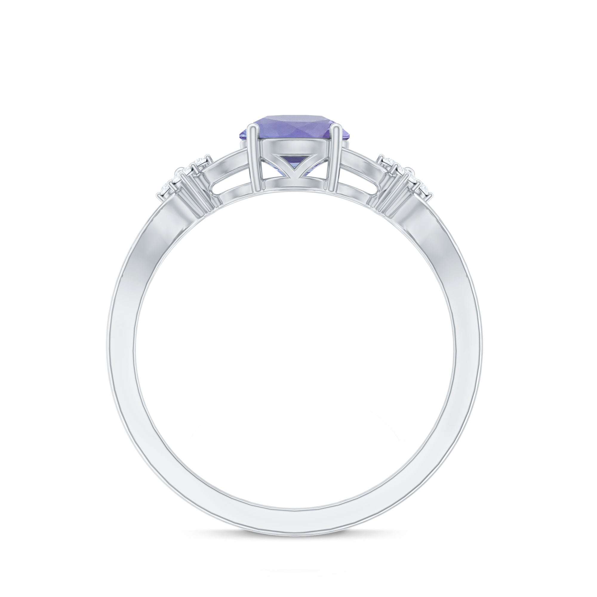 Natural Solitaire Tanzanite Engagement Ring with Diamond Flower