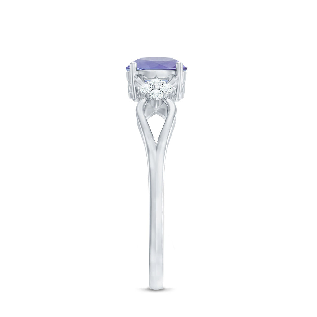 Natural Solitaire Tanzanite Engagement Ring with Diamond Flower