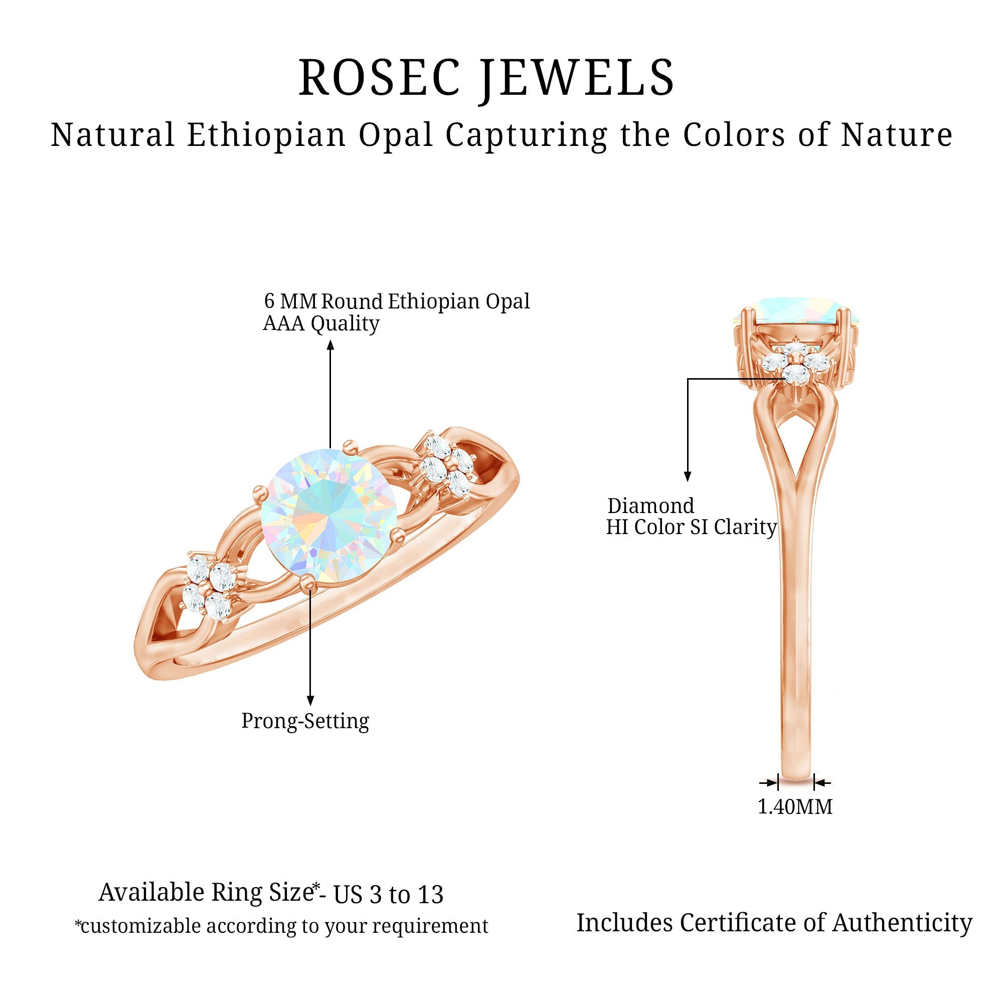 Natural Ethiopian Opal Crossover Engagement Ring with Floral Diamond