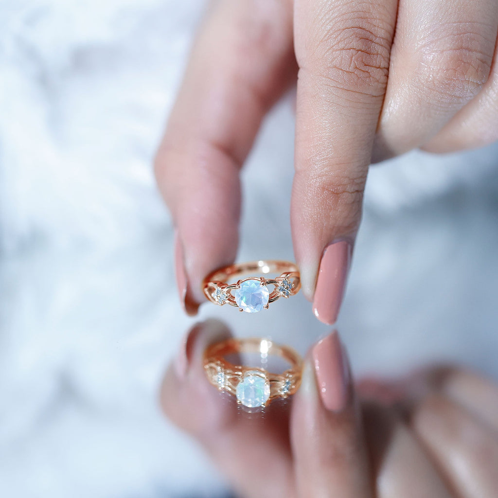 Natural Ethiopian Opal Crossover Engagement Ring with Floral Diamond