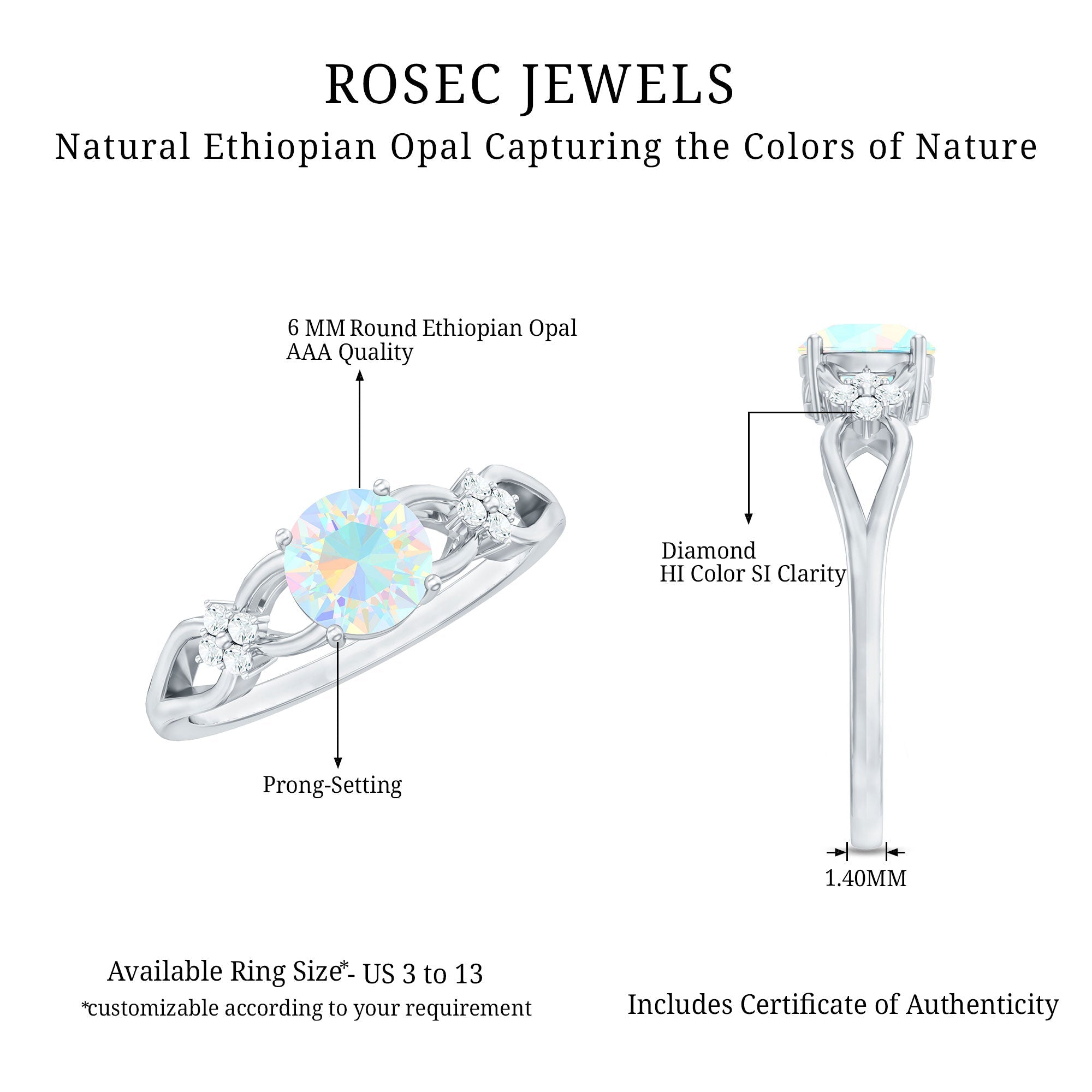 Natural Ethiopian Opal Crossover Engagement Ring with Floral Diamond
