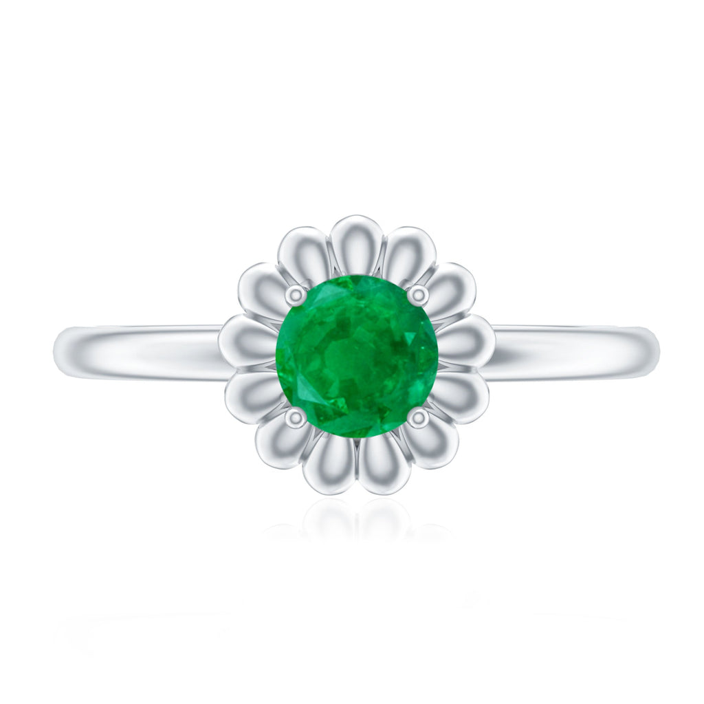 Certified Natural Emerald Flower Promise Ring with Certificate