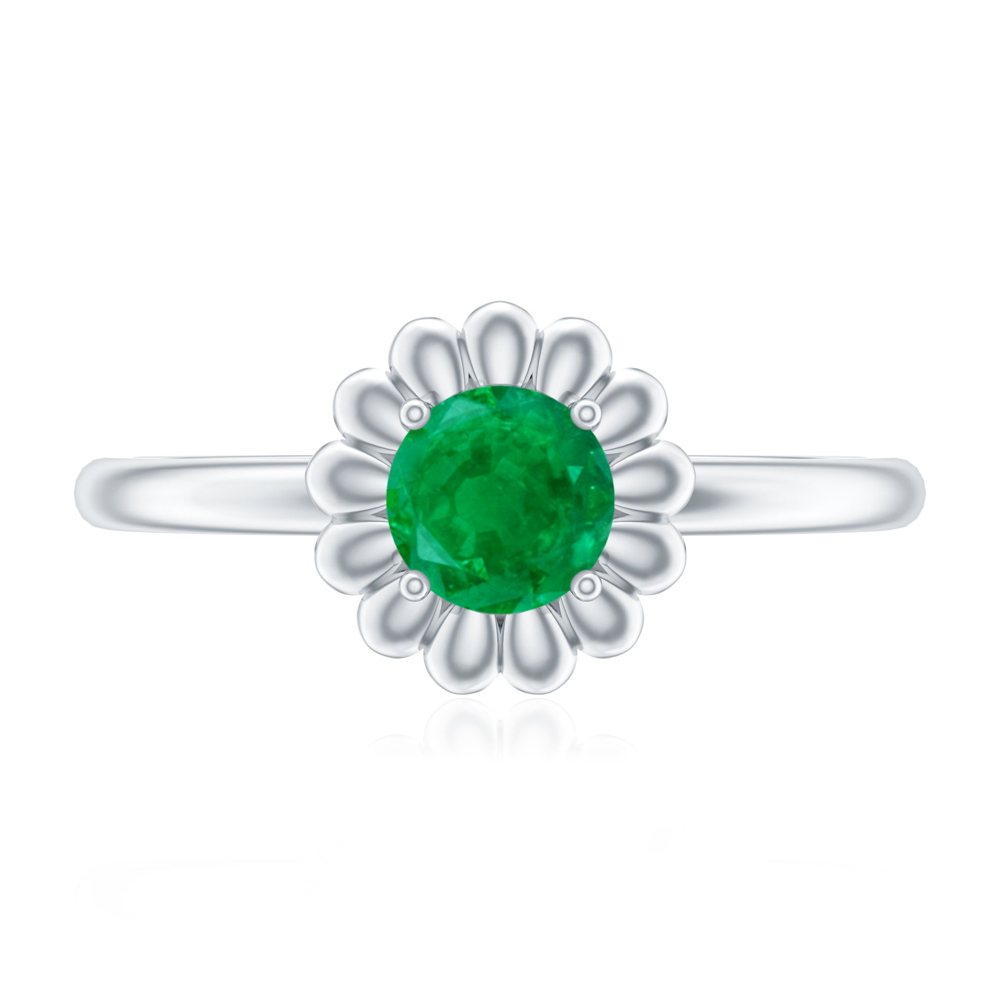 Certified Natural Emerald Flower Promise Ring with Certificate