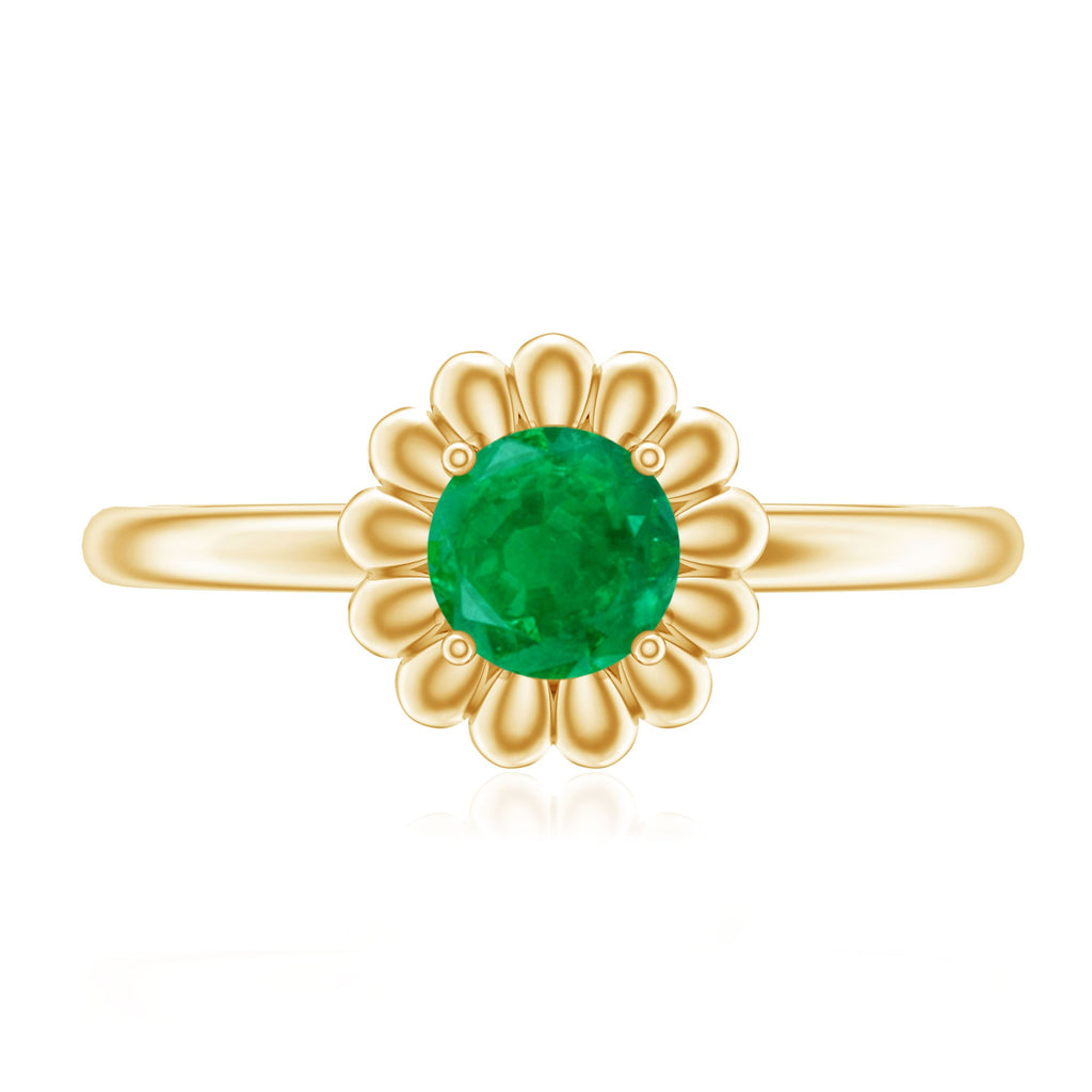 Certified Natural Emerald Flower Promise Ring with Certificate