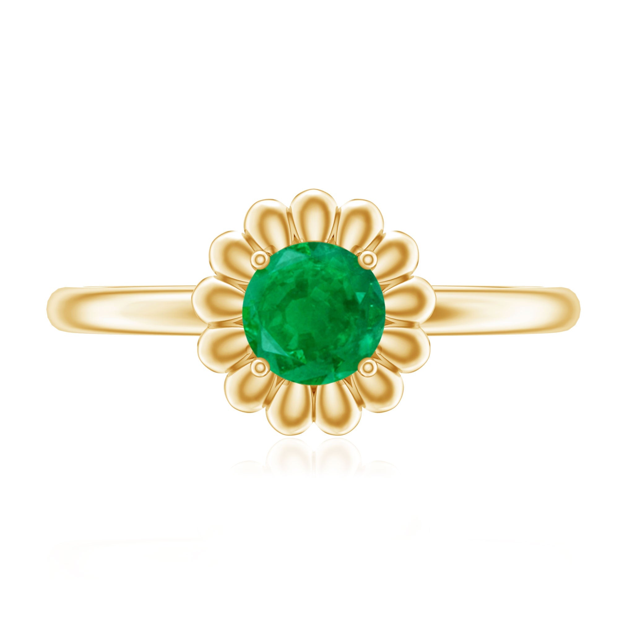 Certified Natural Emerald Flower Promise Ring with Certificate