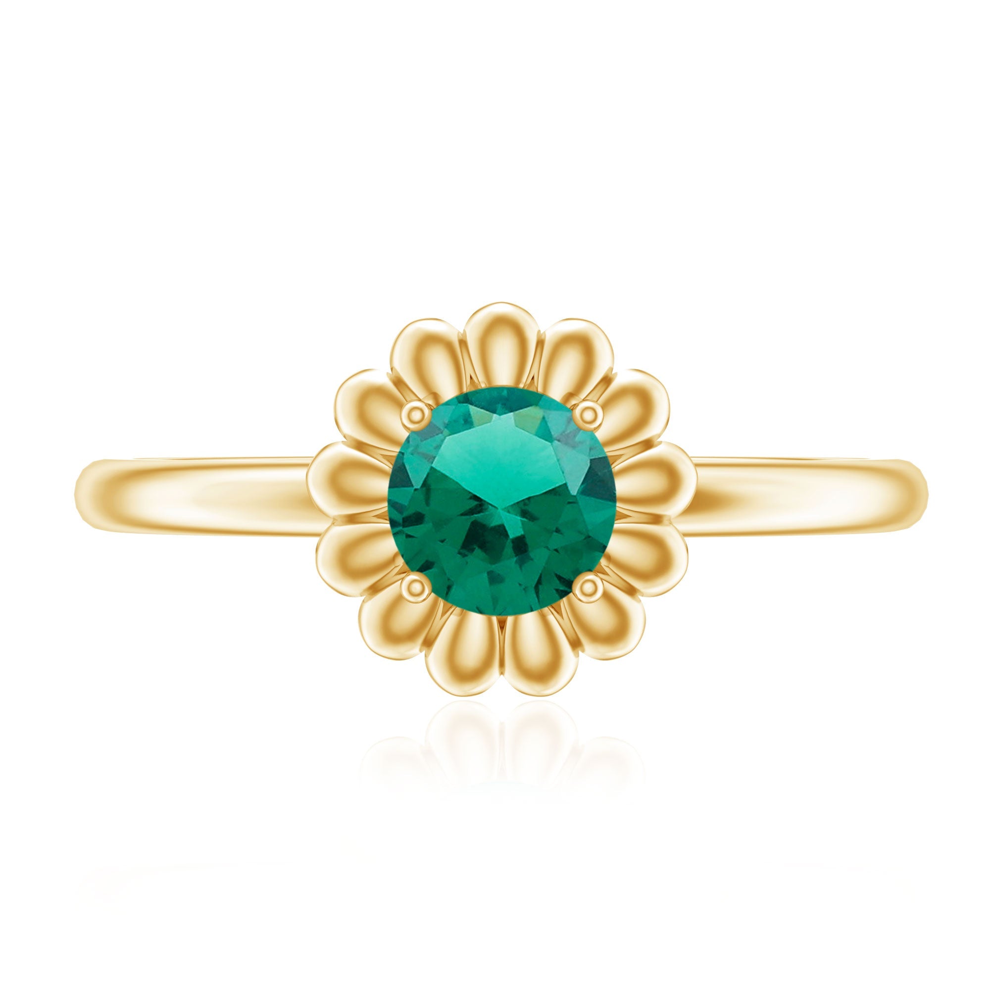 Certified Round Lab Grown Emerald Flower Promise Ring