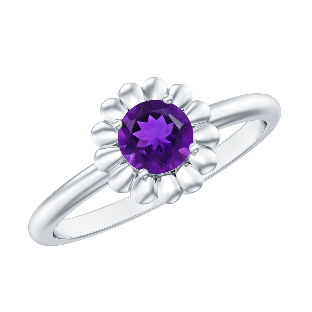 Round Cut Solitaire Amethyst Flower Promise Ring