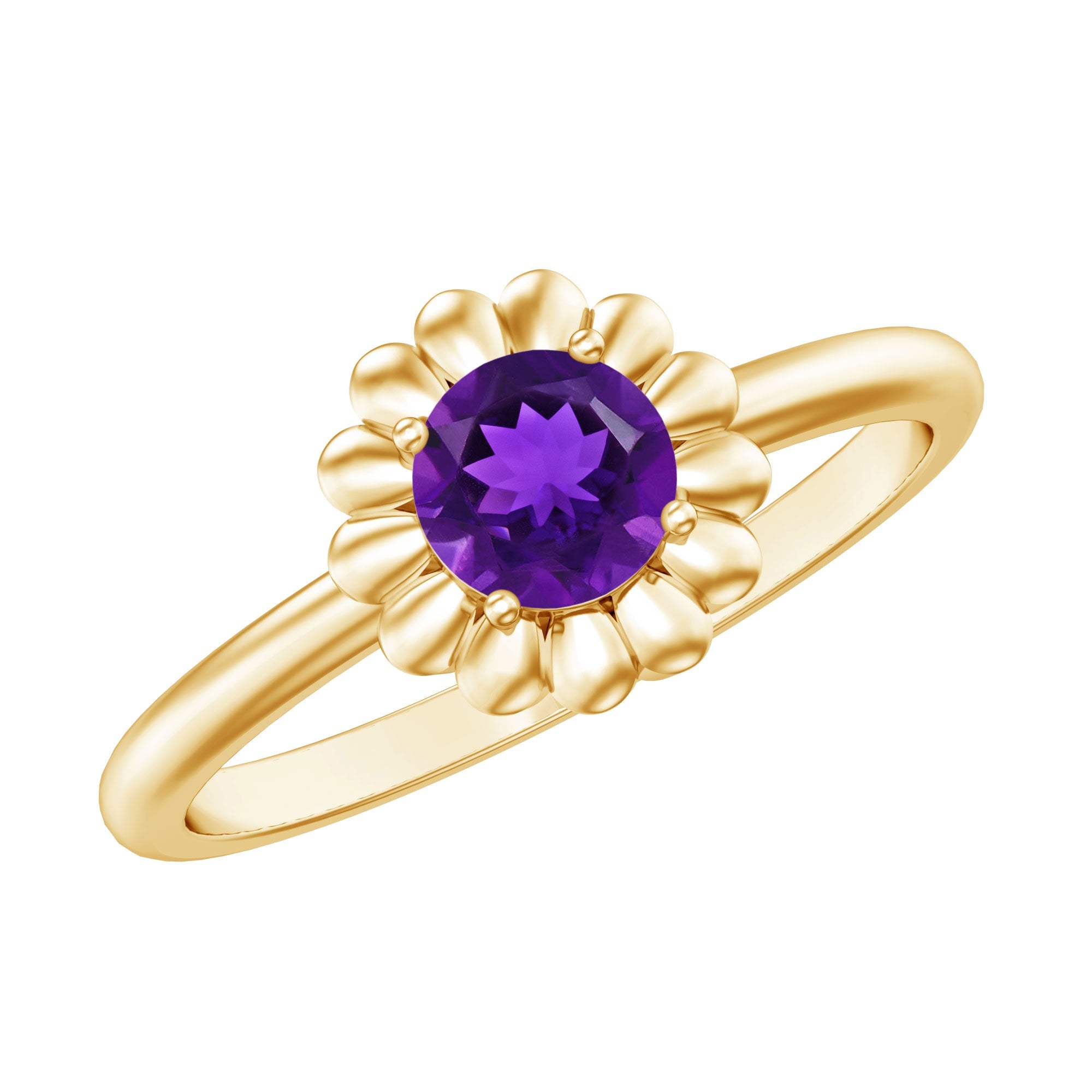 Round Cut Solitaire Amethyst Flower Promise Ring